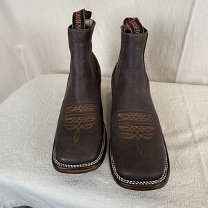 Hooch Brown Leather Cowboy 7.75" Western Square Toe Boots - Mex 28 / US 9( Men)